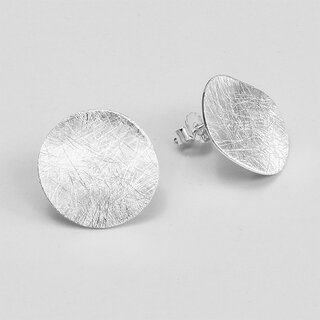 Gewlbte Ohrstecker Kreisscheibe aus eismattiertem 925er Silber - Ohrringe - Sterlingsilber