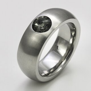 Ring aus mattiertem und poliertem Edelstahl mit hochwertig geschliffenem grauen Glasstein - 8 mm - Fingerring - Gre 60