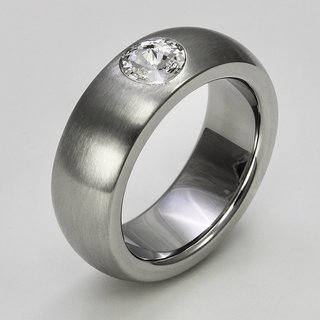 Ring aus mattiertem und poliertem Edelstahl mit hochwertig geschliffenem weien Glasstein - 8 mm - Fingerring - Gre 50