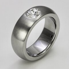 Ring aus mattiertem und poliertem Edelstahl mit hochwertig geschliffenem weißen Glasstein - 8 mm - Fingerring - Größe 60