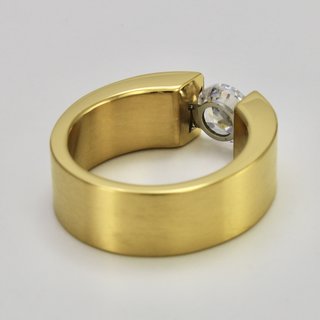 Eleganter Ring aus vergoldetem Edelstahl mit weiem hochwertig geschliffenem Glasstein - Spannringdesign - Gre 50