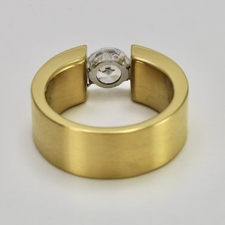 Eleganter Ring aus vergoldetem Edelstahl mit weißem hochwertig geschliffenem Glasstein - Spannringdesign - Größe 50