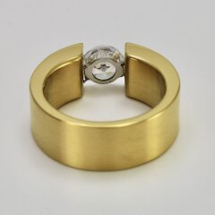 Eleganter Ring aus vergoldetem Edelstahl mit weißem hochwertig geschliffenem Glasstein - Spannringdesign - Größe 54