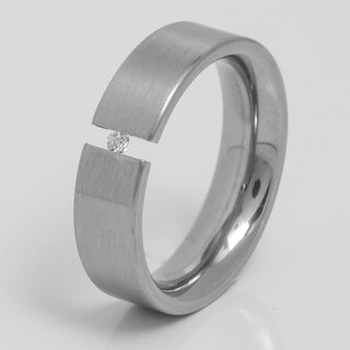 Hbscher Ring aus Edelstahl mit Zirkonia - 6 mm - Spannring, Bandring, Edelstahlring - Gre 57
