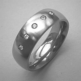 Edler Ring aus fein mattiertem Edelstahl mit fünf weißen Zirkonia - 7 mm - Fingerring - Größe 50