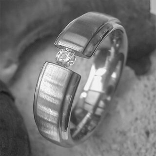 Spannring aus mattiertem und poliertem Edelstahl mit Zirkonia - 6 mm - Fingerring - Gre 52