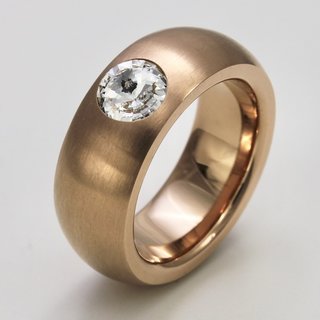 Ring aus rosévergoldetem Edelstahl mit hochwertig geschliffenem weißen Glasstein - Fingerring - Größe 50