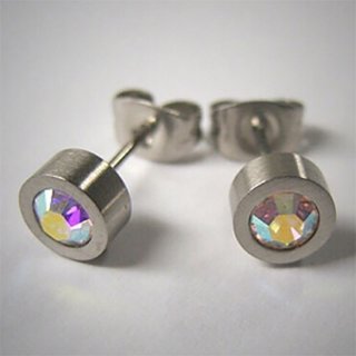 Ohrstecker aus  fein mattiertem Edelstahl mit hochwertig geschliffenem Glasstein - Ohrringe - Ohrringe Irisierend(AB)