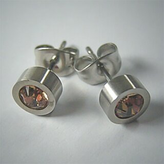 Ohrstecker aus  fein mattiertem Edelstahl mit hochwertig geschliffenem Glasstein - Ohrringe - Ohrringe Hellbraun(LCT)