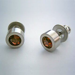 Ohrstecker aus  fein mattiertem Edelstahl mit hochwertig geschliffenem Glasstein - Ohrringe - Ohrringe Dunkelbraun(ST)