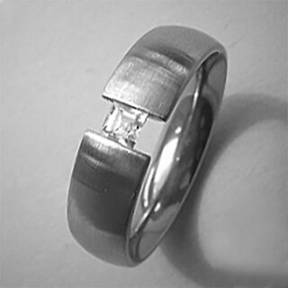Schicker Spannring aus fein mattiertem Edelstahl mit weißem Zirkonia - 6 mm - Bandring - Fingerring - Größe 52