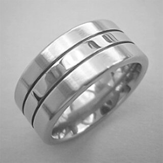Schicker Ring mit abgesetzter Ringschiene aus mattiertem und poliertem Edelstahl - 10 mm - Größe 50