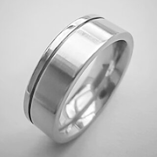 Bandring aus mattiertem und poliertem Edelstahl mit gefrster Nut - 7mm - Fingerring - Gre 52