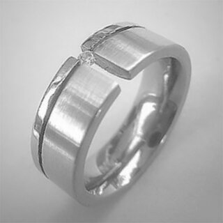 Spannring aus teilweise glnzendem und mattiertem Edelstahl mit Zirkonia - 7 mm - Fingerring - Gre 51