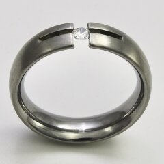 Schicker Spannring aus mattiertem Edelstahl mit weißem Zirkonia - 6 mm - Partnerring - Fingerring - Größe 58