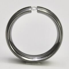 Schicker Spannring aus mattiertem Edelstahl mit weißem Zirkonia - 6 mm - Partnerring - Fingerring - Größe 60