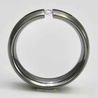 Schicker Spannring aus mattiertem Edelstahl mit weiem Zirkonia - 6 mm - Partnerring - Fingerring - Gre 61