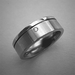 Ring aus mattiertem und poliertem Edelstahl mit Zirkonia und Nut - 6 mm - Fingerring - Größe 50