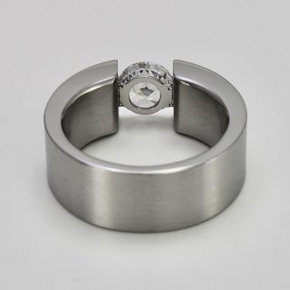 Eleganter Ring aus Edelstahl mit weißem hochwertig geschliffenem Glasstein - Spannringdesign - Fingerring - Größe 54