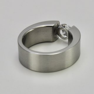 Eleganter Ring aus Edelstahl mit weiem hochwertig geschliffenem Glasstein - Spannringdesign - Fingerring - Gre 56