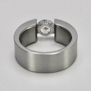 Eleganter Ring aus Edelstahl mit weißem hochwertig geschliffenem Glasstein - Spannringdesign - Fingerring - Größe 58