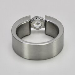 Eleganter Ring aus Edelstahl mit weißem hochwertig geschliffenem Glasstein - Spannringdesign - Fingerring - Größe 58