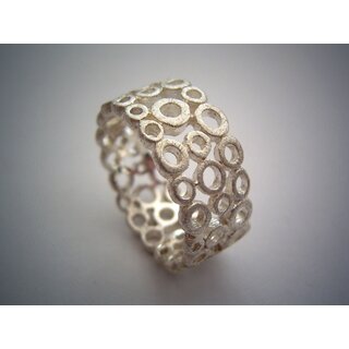 Filigraner Ring aus eismatt gecrashtem 925er Silber - 9 mm - Fingerring - Sterlingsilber - Größe 50