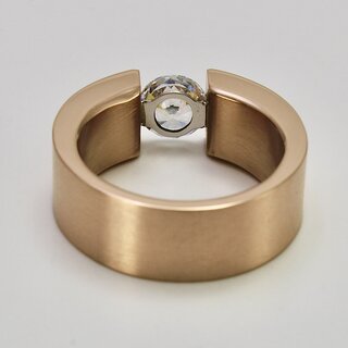 Eleganter Ring aus rosvergoldetem Edelstahl mit weiem hochwertig geschliffenem Glasstein - Spannringdesign - Fingerring - Gre 54