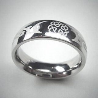 Ring aus Edelstahl mit gelasertem Tribal und keltischem Knoten - Größe 52