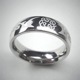 Ring aus Edelstahl mit gelasertem Tribal und keltischem Knoten - Gre 64