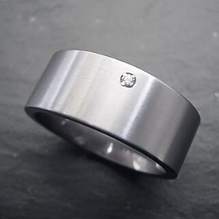 Eleganter Ring aus fein mattiertem Edelstahl mit weiem Zirkonia - 9 mm - Fingerring - Gre 59
