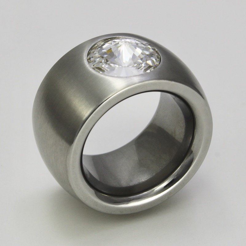 Silber & Stahl Ring Edelstahl mattiert Glaskristall Fingerring, 29,90 €