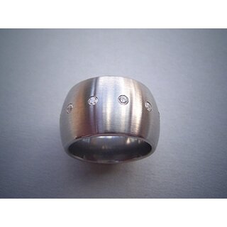 Auffälliger Ring aus edel mattiertem Edelstahl mit zwölf weißen Zirkonia - 15 mm - Edelstahlring - Größe 55