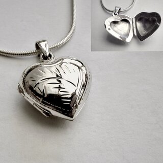 Medaillon Herz aus 925er Silber mit floralen Mustern - Kettenanhänger - Sterlingsilber