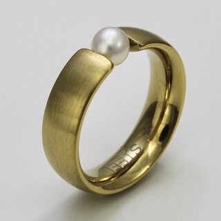 Ring aus vergoldetem Edelstahl mit weißer Zuchtperle - Spannring - Größen von 50 bis 64