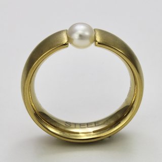 Ring aus vergoldetem Edelstahl mit weißer Zuchtperle - Spannring - Größe 51