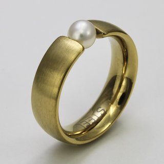 Ring aus vergoldetem Edelstahl mit weißer Zuchtperle - Spannring - Größe 57