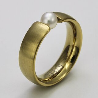 Ring aus vergoldetem Edelstahl mit weier Zuchtperle - Spannring - Gre 62