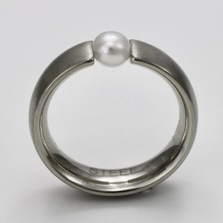 Ring aus Edelstahl mit weißer Zuchtperle - Spannring