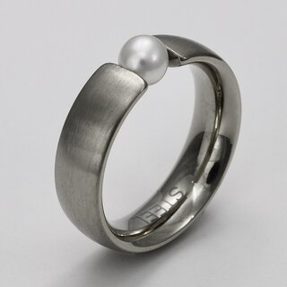 Ring aus Edelstahl mit weißer Zuchtperle - Spannring - Größen 54