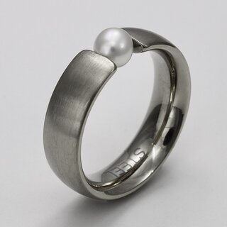 Ring aus Edelstahl mit weier Zuchtperle - Spannring - Gren 58