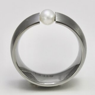 Ring aus Edelstahl mit weißer Zuchtperle - Spannring - Größen 58