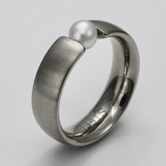 Ring aus Edelstahl mit weißer Zuchtperle - Spannring - Größen 58