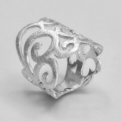 Breiter Rring Rankenornament aus eismattiertem 925er Silber - 23 mm - filigraner Fingerring - Sterlingsilber - Größe 62