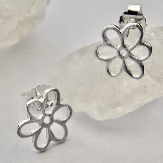 Ohrstecker Blume aus gecrashtem 925er Silber - Ohrringe Blüte - Sterlingsilber