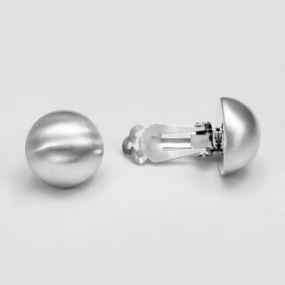 Runde Ohrclips Halbkugel aus mattiertem 925er Silber - 14 mm - Ohrringe - Sterlingsilber