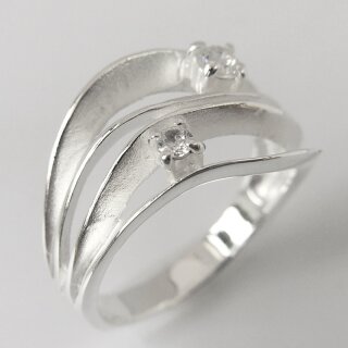 Ring schwebender Traum aus poliertem und satiniertem 925er Silber mit zwei Zirkonia- 13 mm - Sterlingsilber - Größe 52