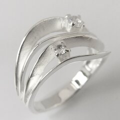 Ring schwebender Traum aus poliertem und satiniertem 925er Silber mit zwei Zirkonia- 13 mm - Sterlingsilber - Größe 52