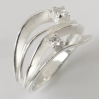 Ring schwebender Traum aus poliertem und satiniertem 925er Silber mit zwei Zirkonia- 13 mm - Sterlingsilber - Gre 54