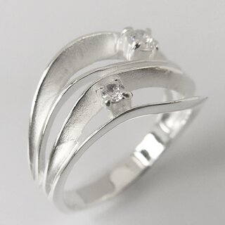 Ring schwebender Traum aus poliertem und satiniertem 925er Silber mit zwei Zirkonia- 13 mm - Sterlingsilber - Gre 64